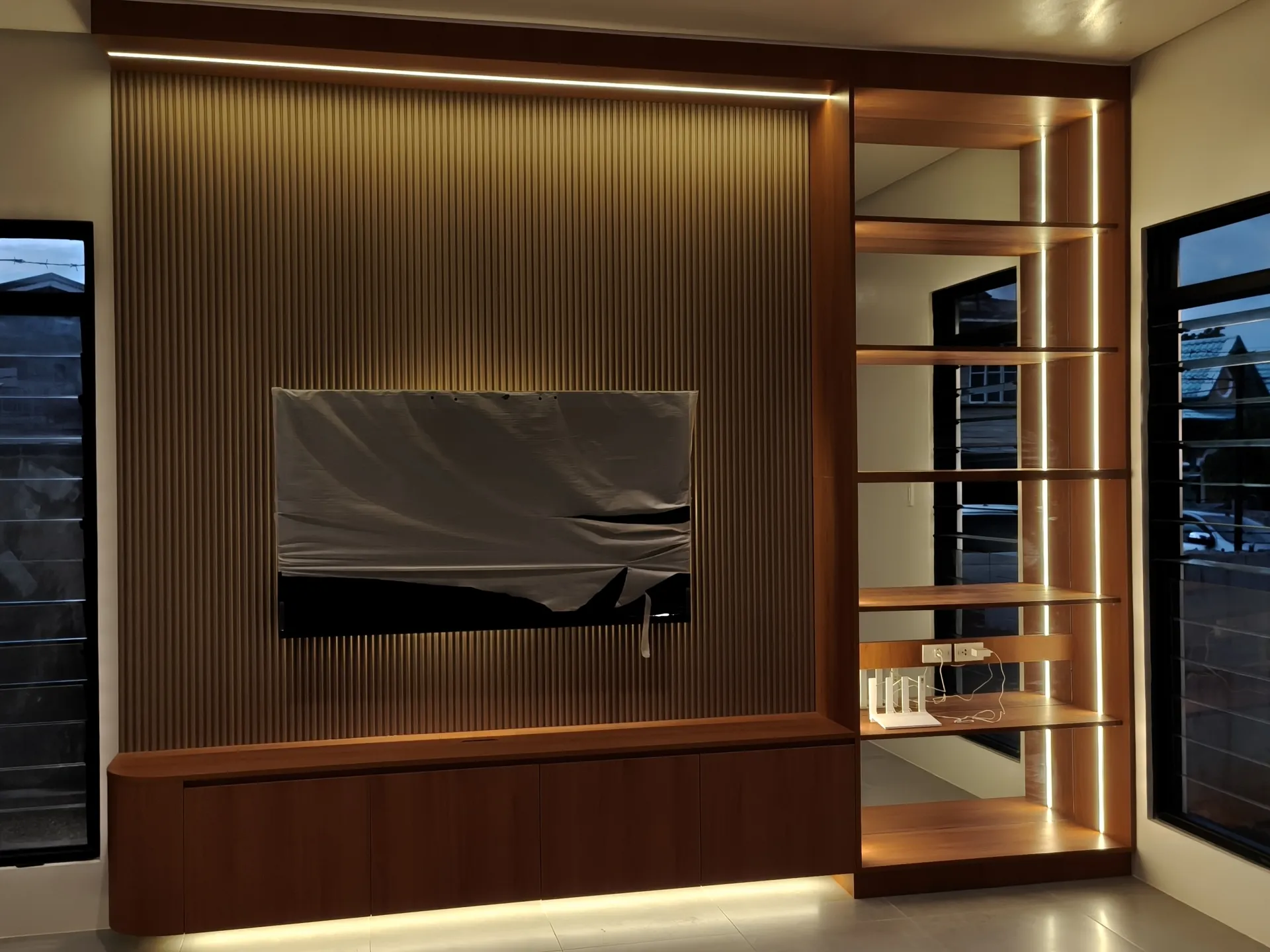 Acoustic Fluted TV Wall + Floating Console